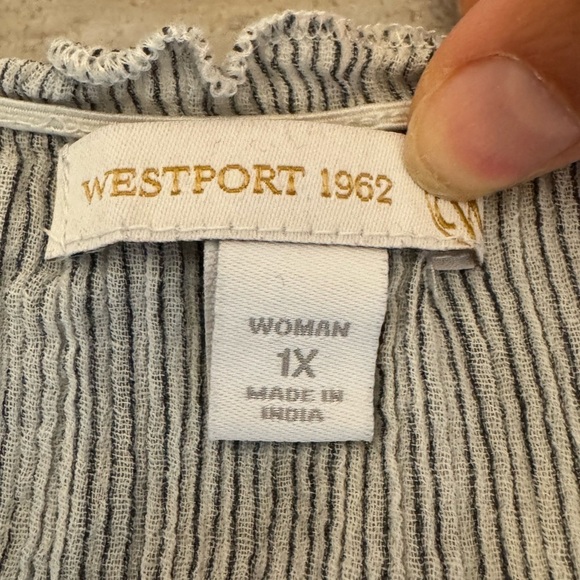 Westport 1962 Embroidered Peasant Top Blue White Striped 1X - Picture 2 of 8